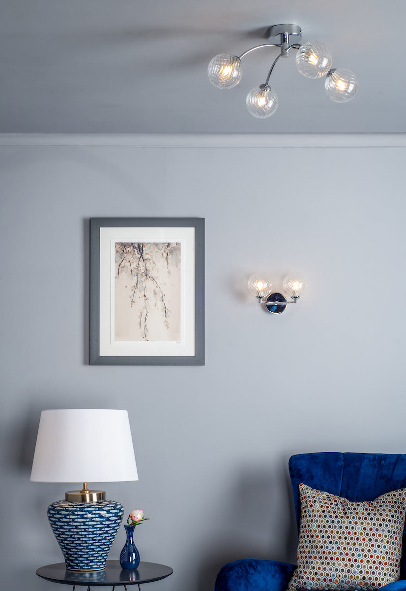 IZZY 2LT WALL LIGHT POL CHR CW TWISTED GLS