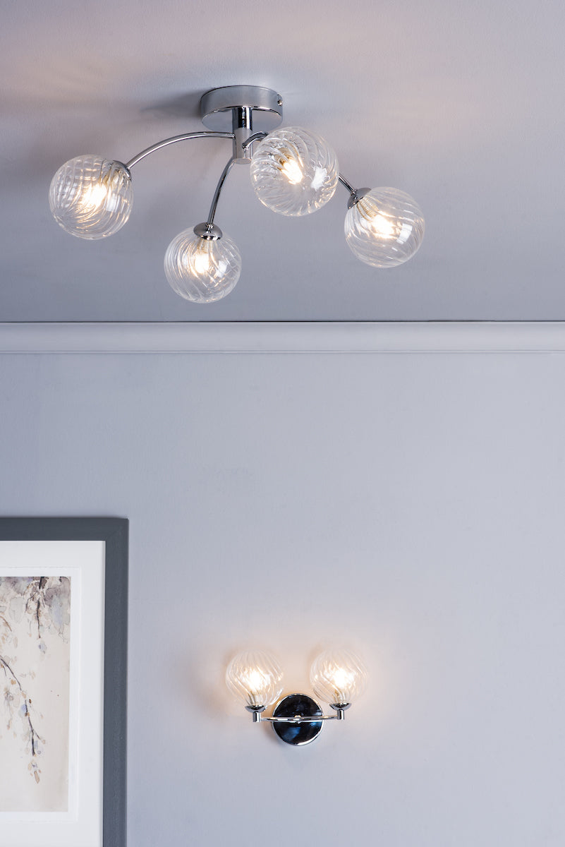 IZZY 2LT WALL LIGHT POL CHR CW TWISTED GLS