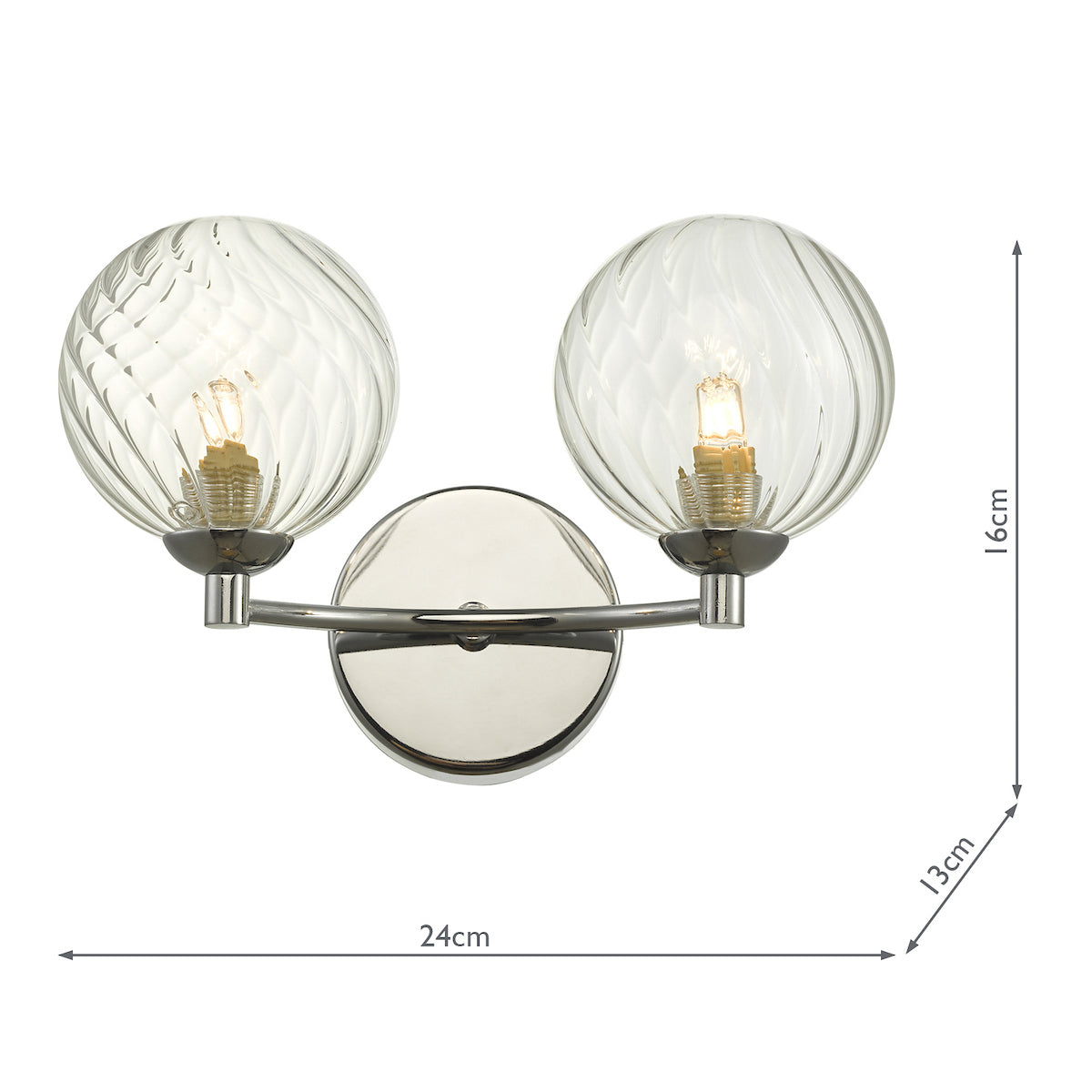 IZZY 2LT WALL LIGHT POL CHR CW TWISTED GLS