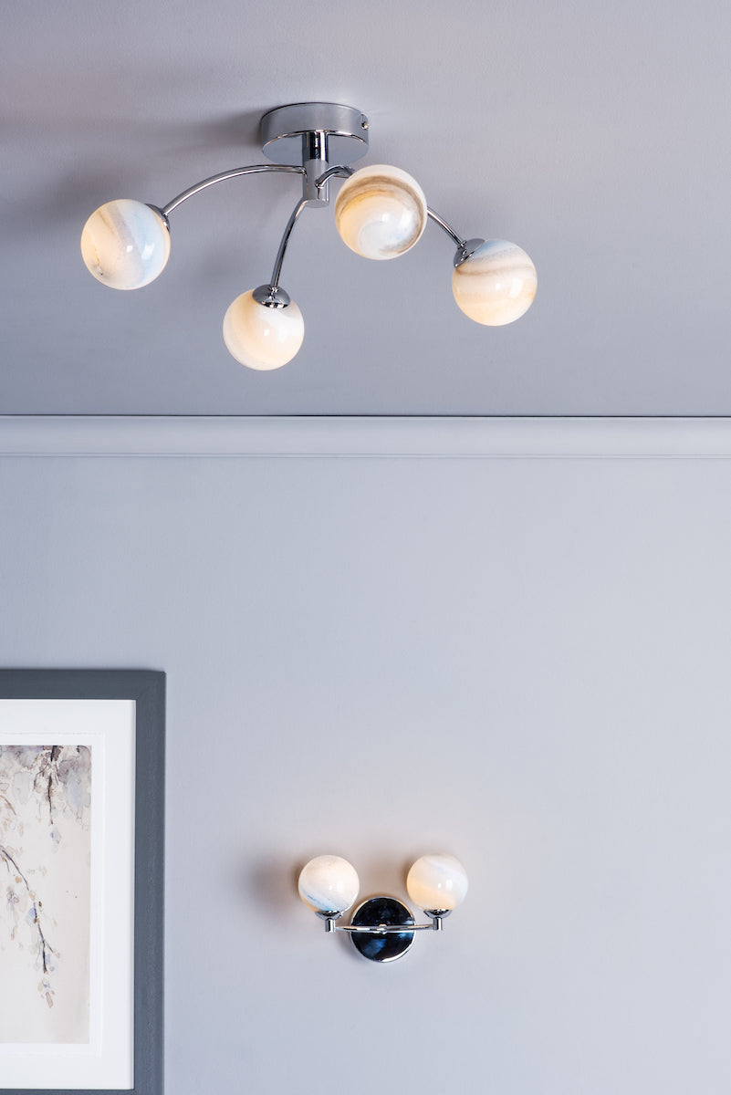 IZZY 2LT WALL LIGHT POL CHR CW PLANET GLS