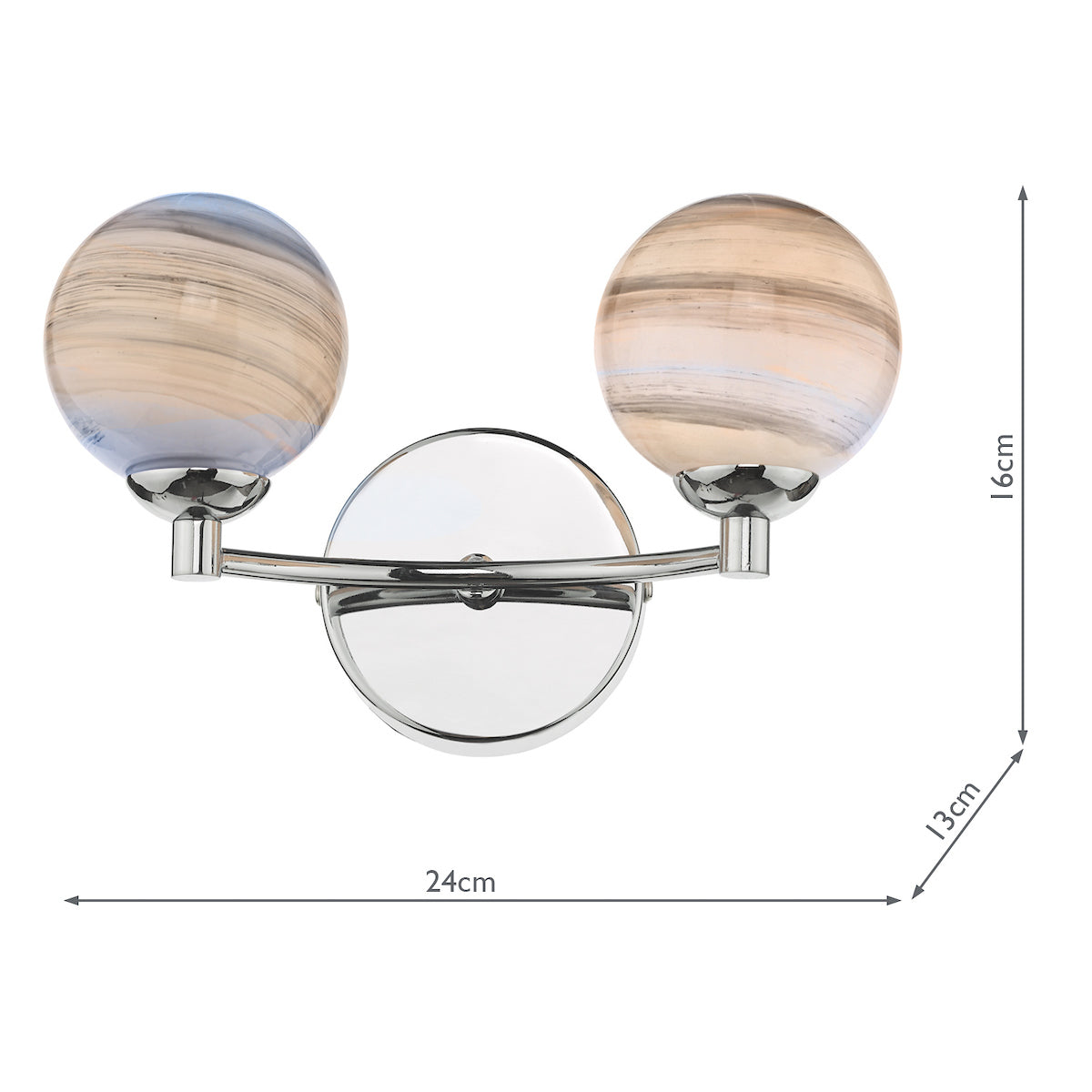 IZZY 2LT WALL LIGHT POL CHR CW PLANET GLS