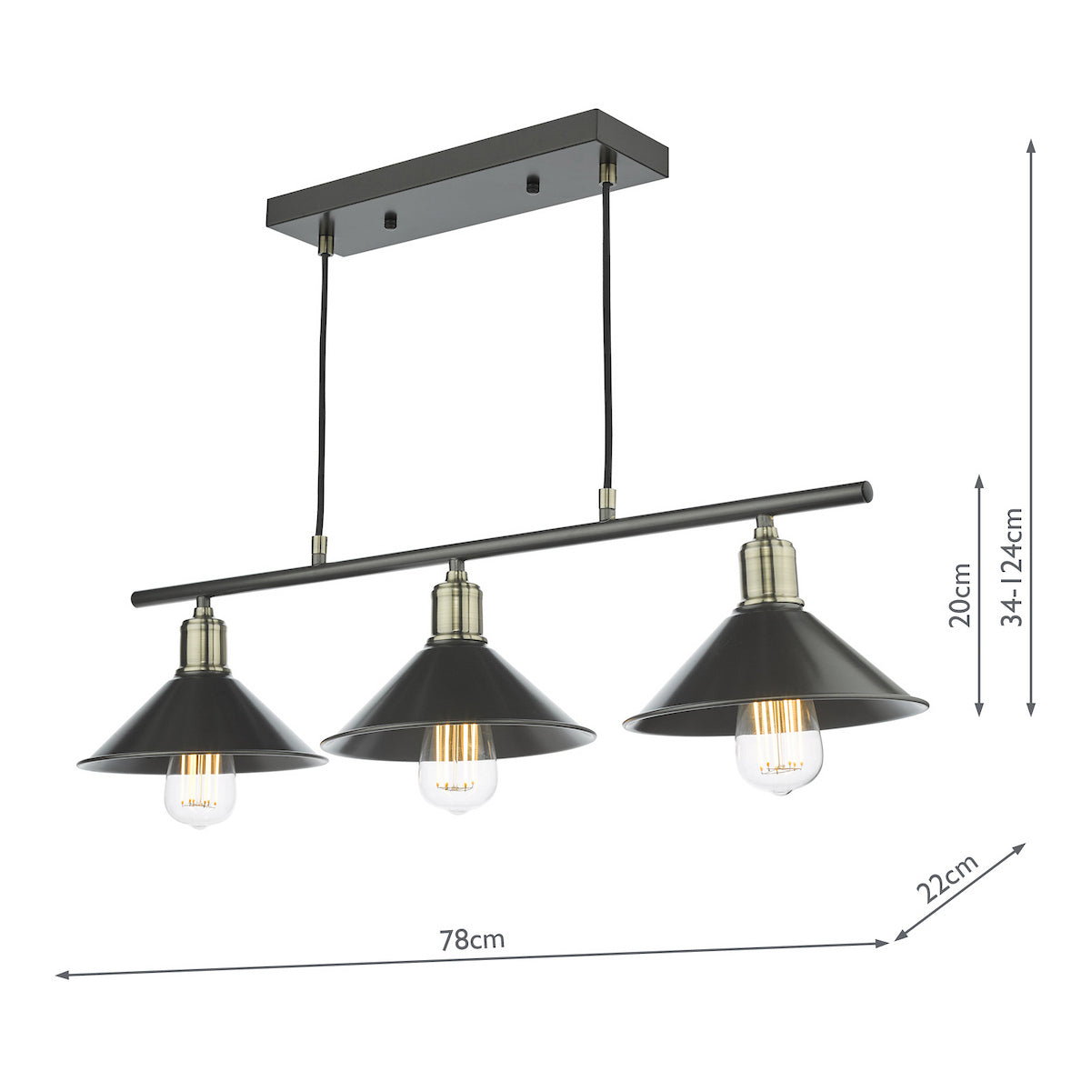 JALEN 3LT BAR PENDANT GRAPHITE ANTIQUE BRASS