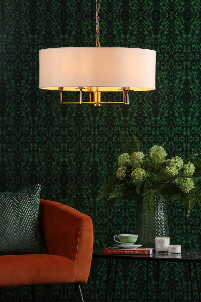 JAMELIA 5LT PENDANT ANTIQUE BRASS SHADELIER