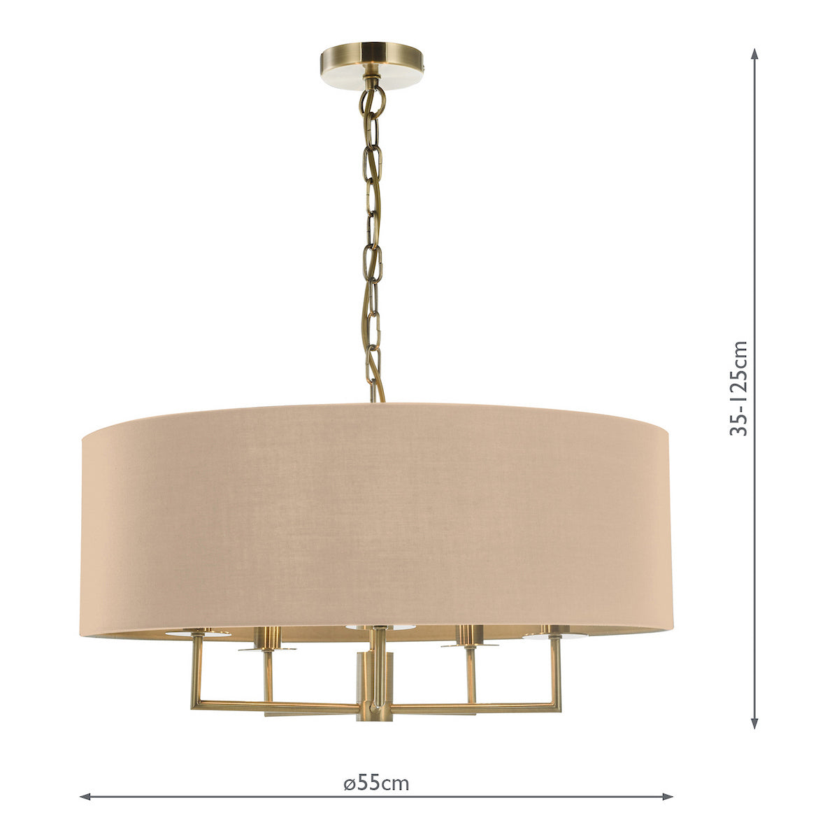 JAMELIA 5LT PENDANT ANTIQUE BRASS SHADELIER