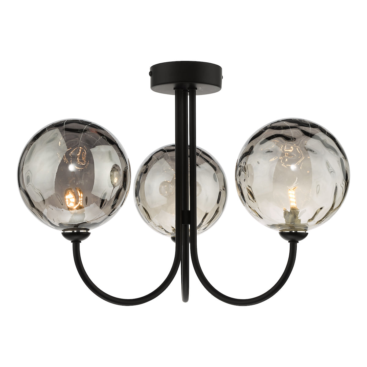 JARED 3LT SEMI FLUSH BLACK CW SMOKED GLS 150MM