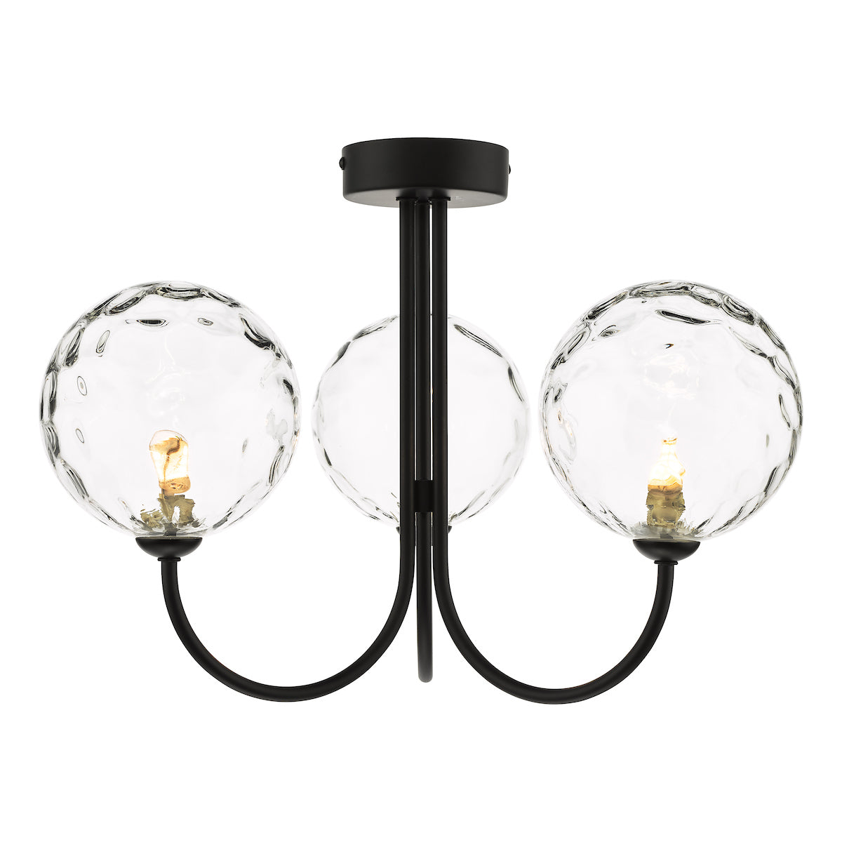 JARED 3LT SEMI FLUSH BLACK CW CLEAR GLS 150MM