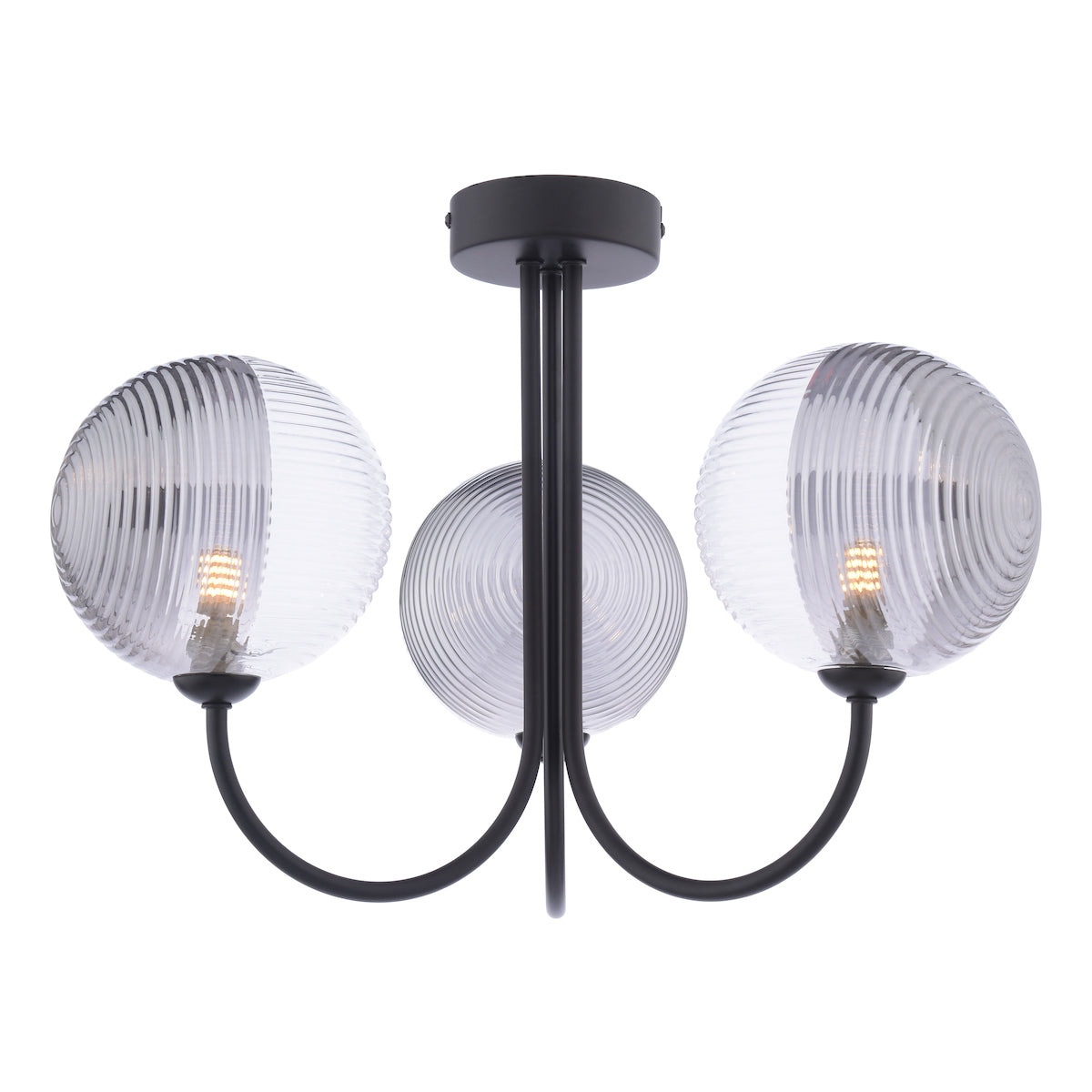 JARED 3LT SEMI FLUSH BLACK CW SMOKED/CLR GLS 150MM