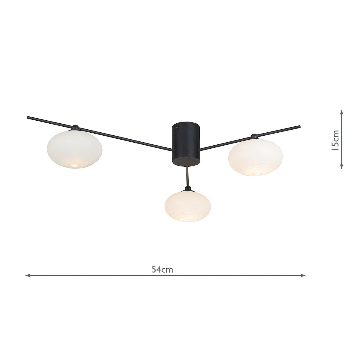 JASPER 3LT SEMI FLUSH MATT BLACK OPAL GLASS