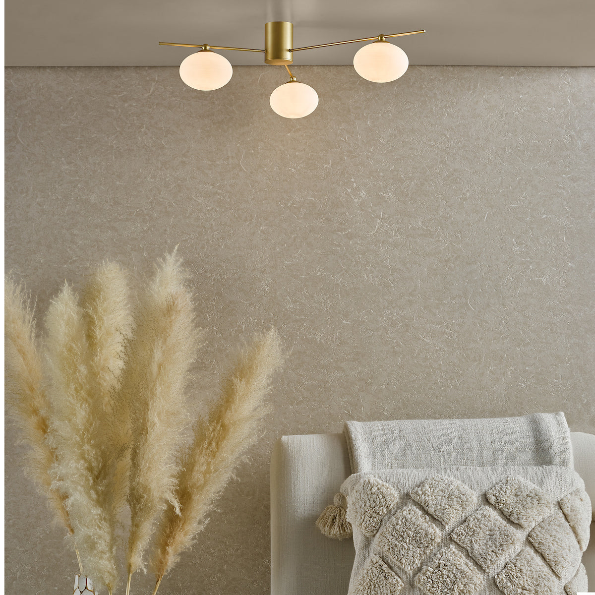 JASPER 3LT SEMI FLUSH PAINTED GOLD OPAL GLASS
