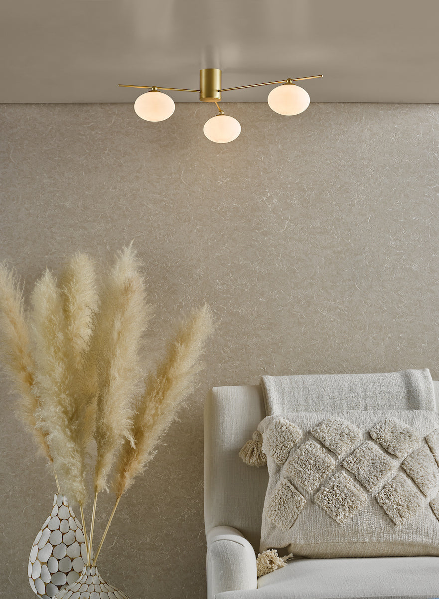 JASPER 3LT SEMI FLUSH PAINTED GOLD OPAL GLASS