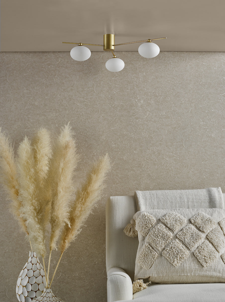 JASPER 3LT SEMI FLUSH PAINTED GOLD OPAL GLASS