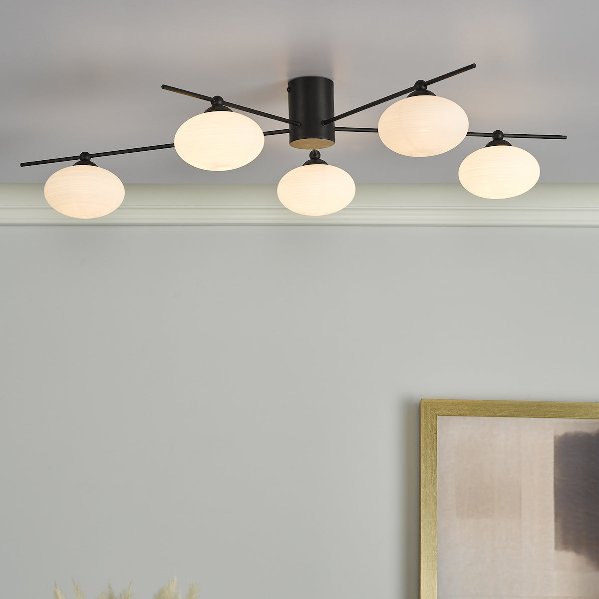 JASPER 5LT SEMI FLUSH MATT BLACK OPAL GLASS