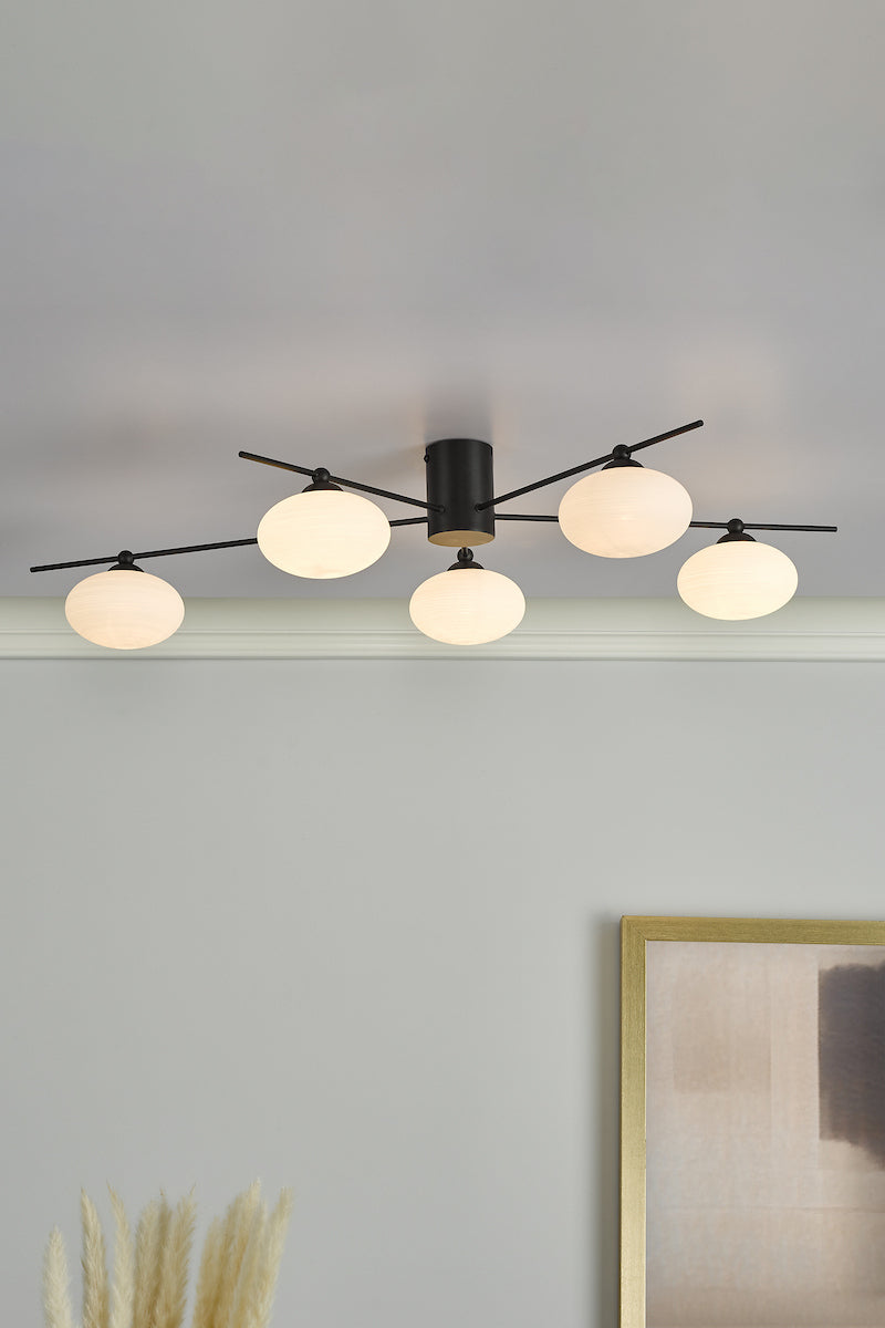 JASPER 5LT SEMI FLUSH MATT BLACK OPAL GLASS