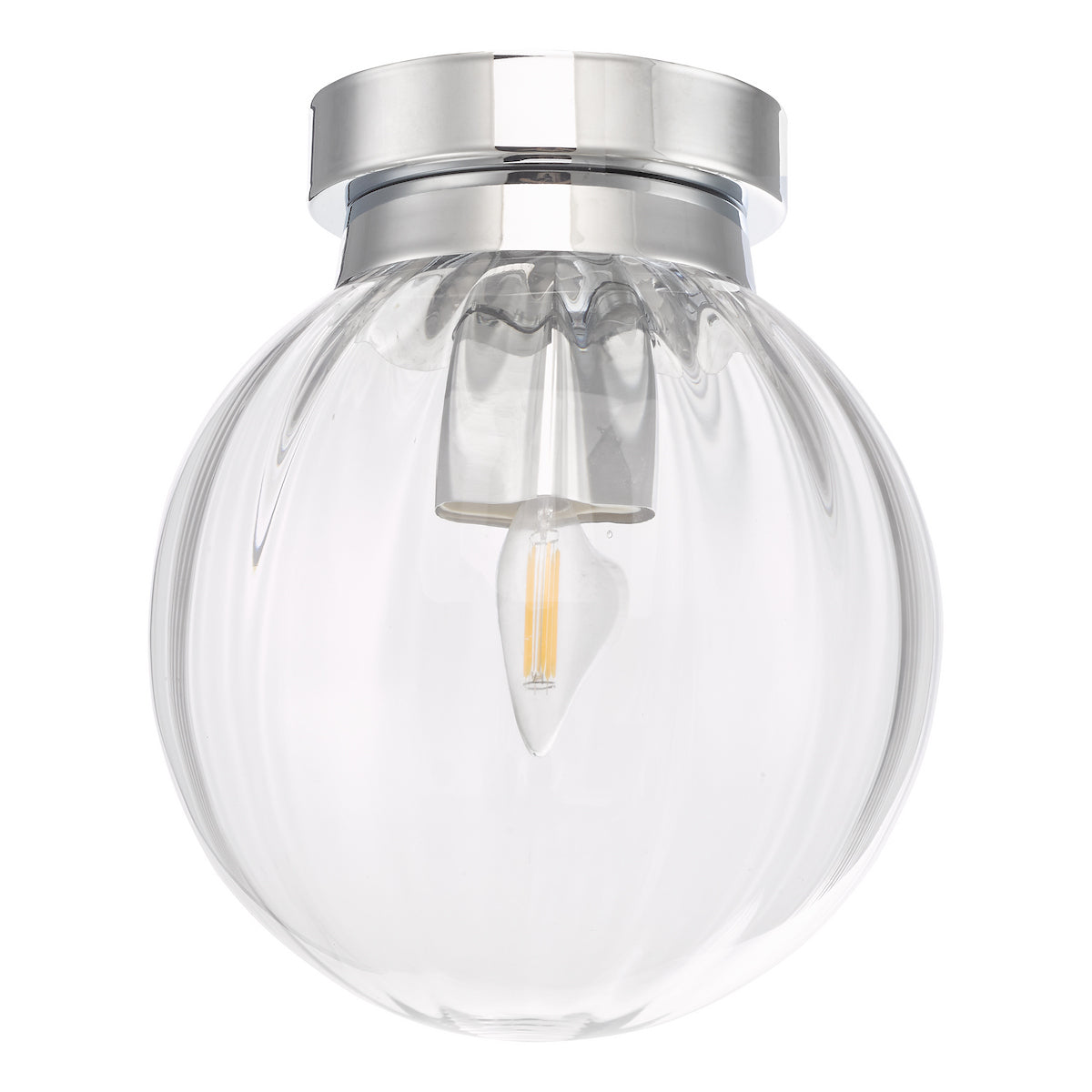 KAVI 1LT FLUSH POLISHED CHROME RIBBED GLASS IP44