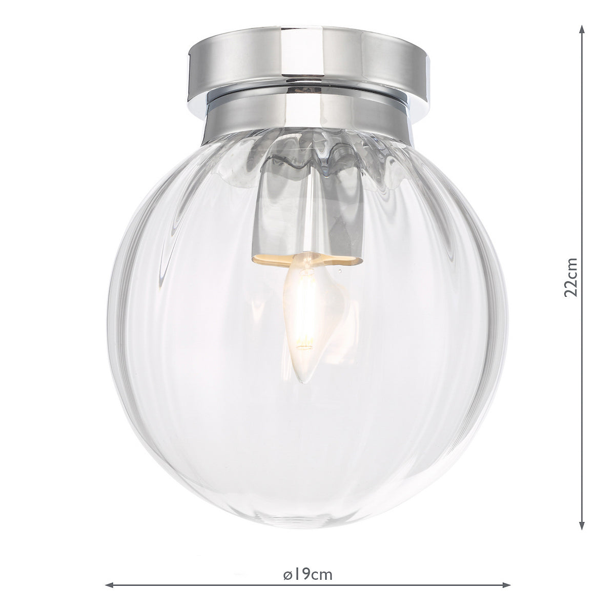 KAVI 1LT FLUSH POLISHED CHROME RIBBED GLASS IP44