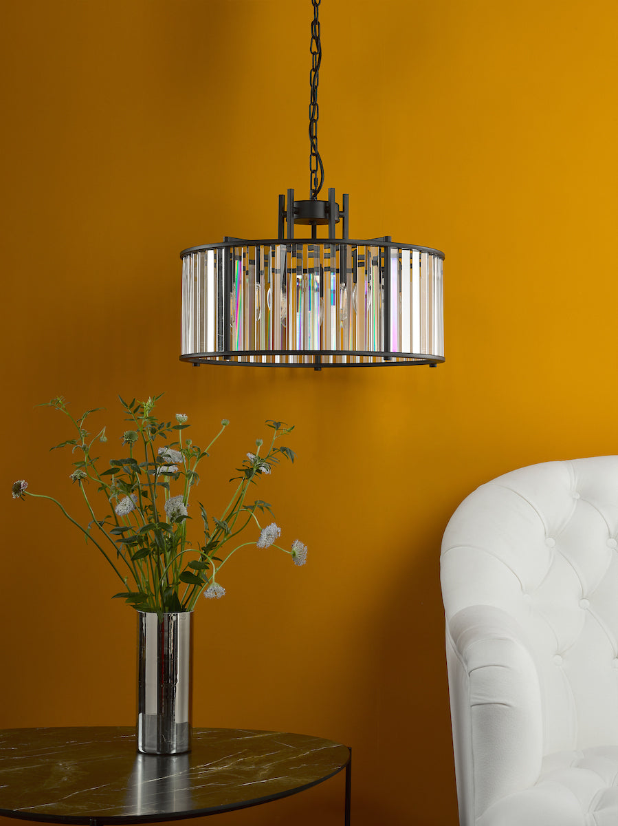KIRAN 5LT PENDANT BLACK & CLEAR GLS