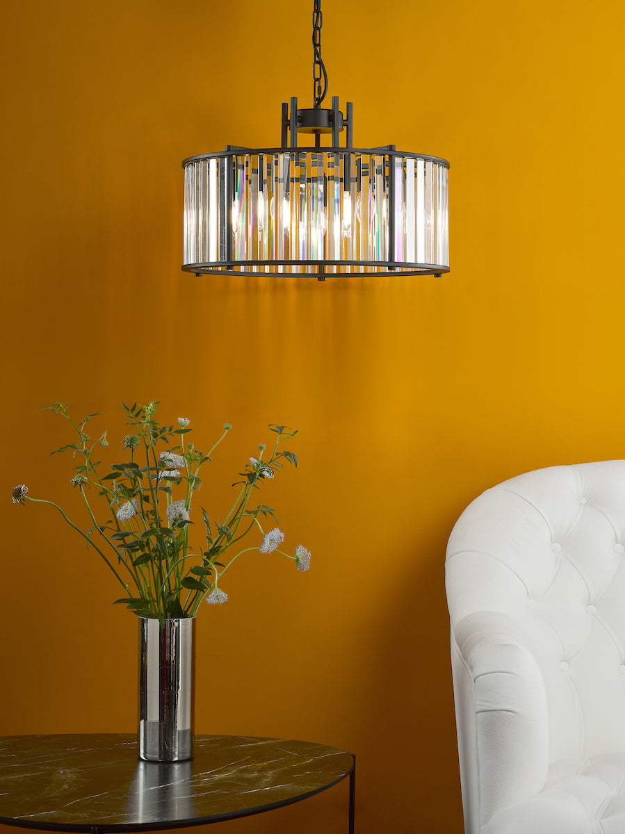 KIRAN 5LT PENDANT BLACK & CLEAR GLS