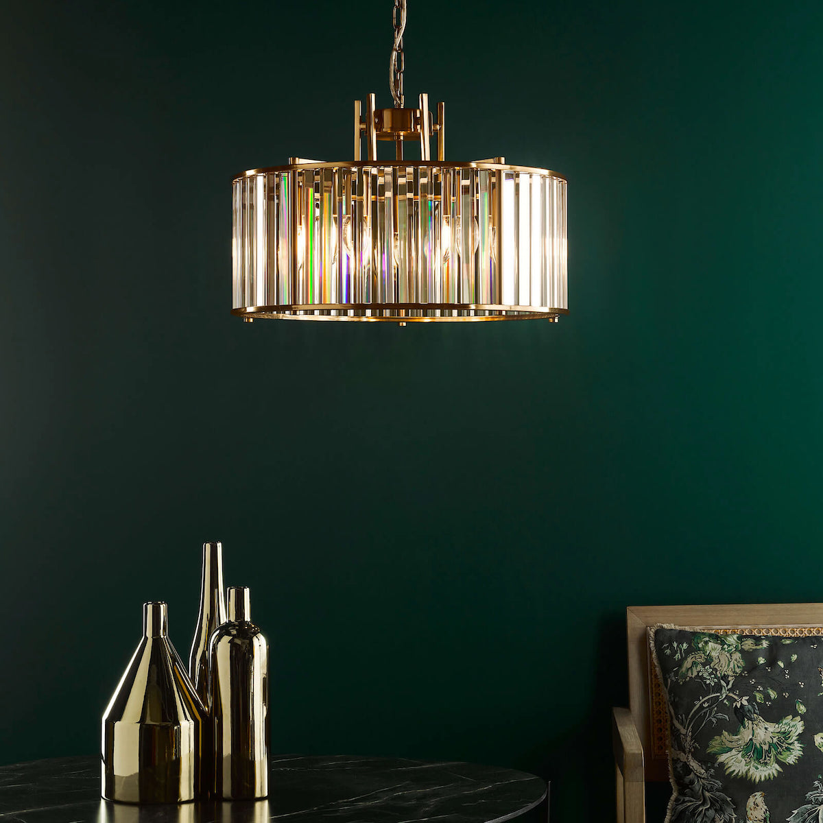 KIRAN 5LT PENDANT NATURAL BRASS & CLEAR GLS