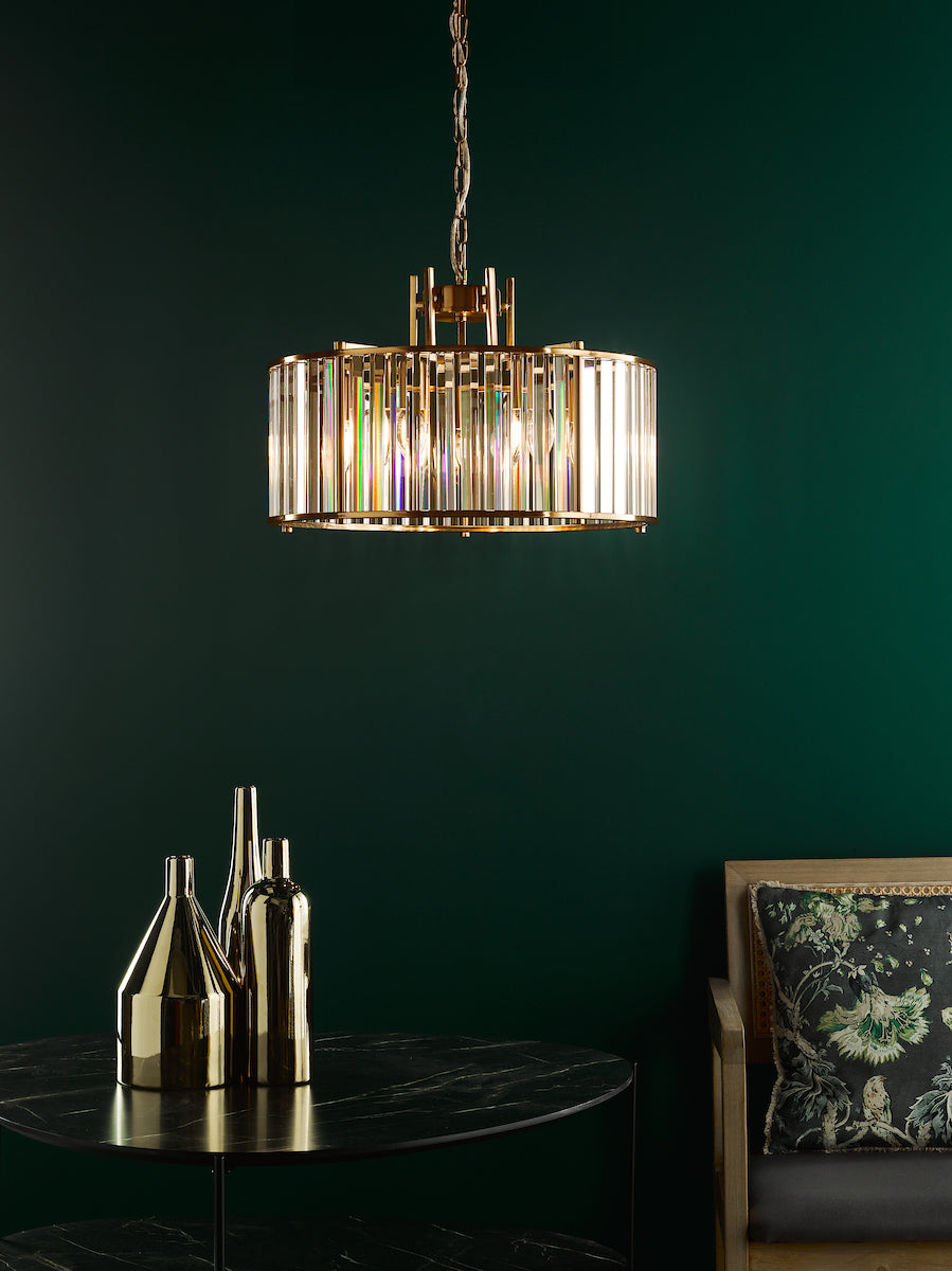 KIRAN 5LT PENDANT NATURAL BRASS & CLEAR GLS