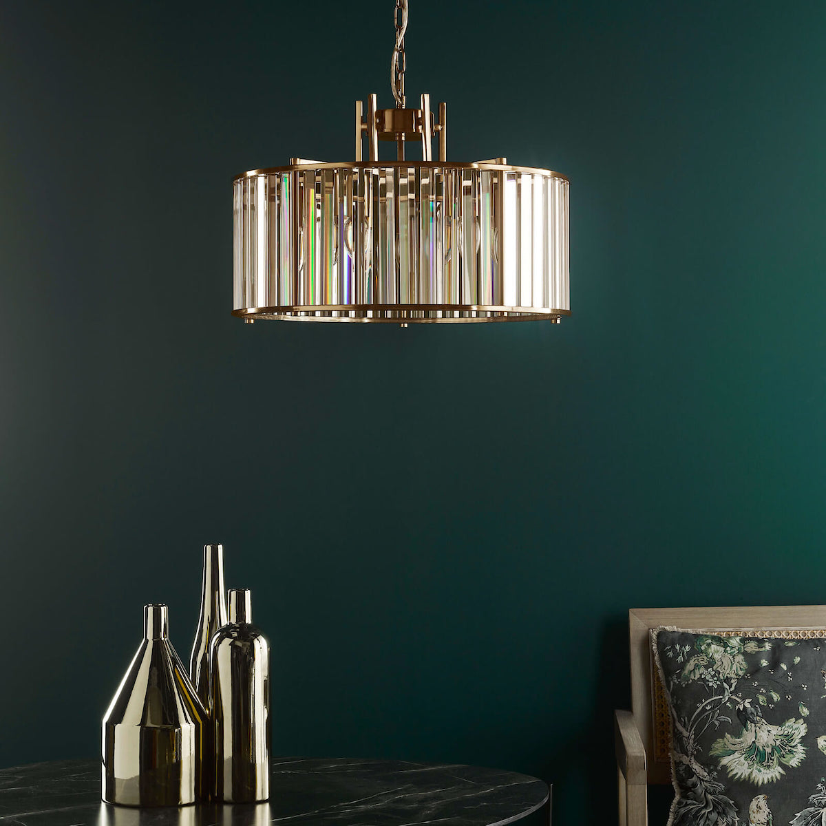 KIRAN 5LT PENDANT NATURAL BRASS & CLEAR GLS