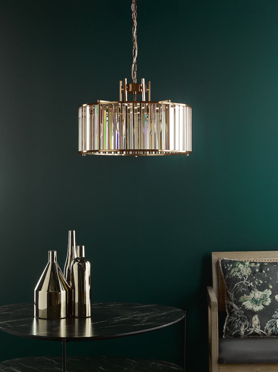KIRAN 5LT PENDANT NATURAL BRASS & CLEAR GLS