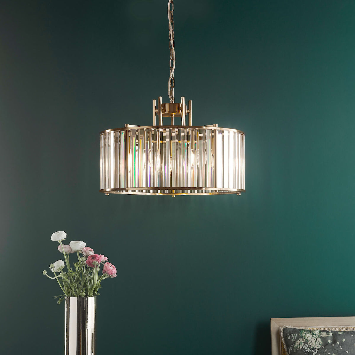KIRAN 5LT PENDANT NATURAL BRASS & CLEAR GLS