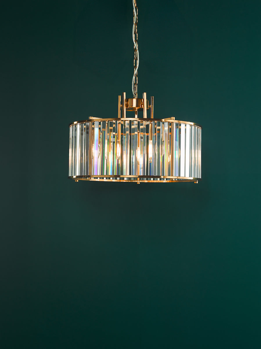 KIRAN 5LT PENDANT NATURAL BRASS & CLEAR GLS