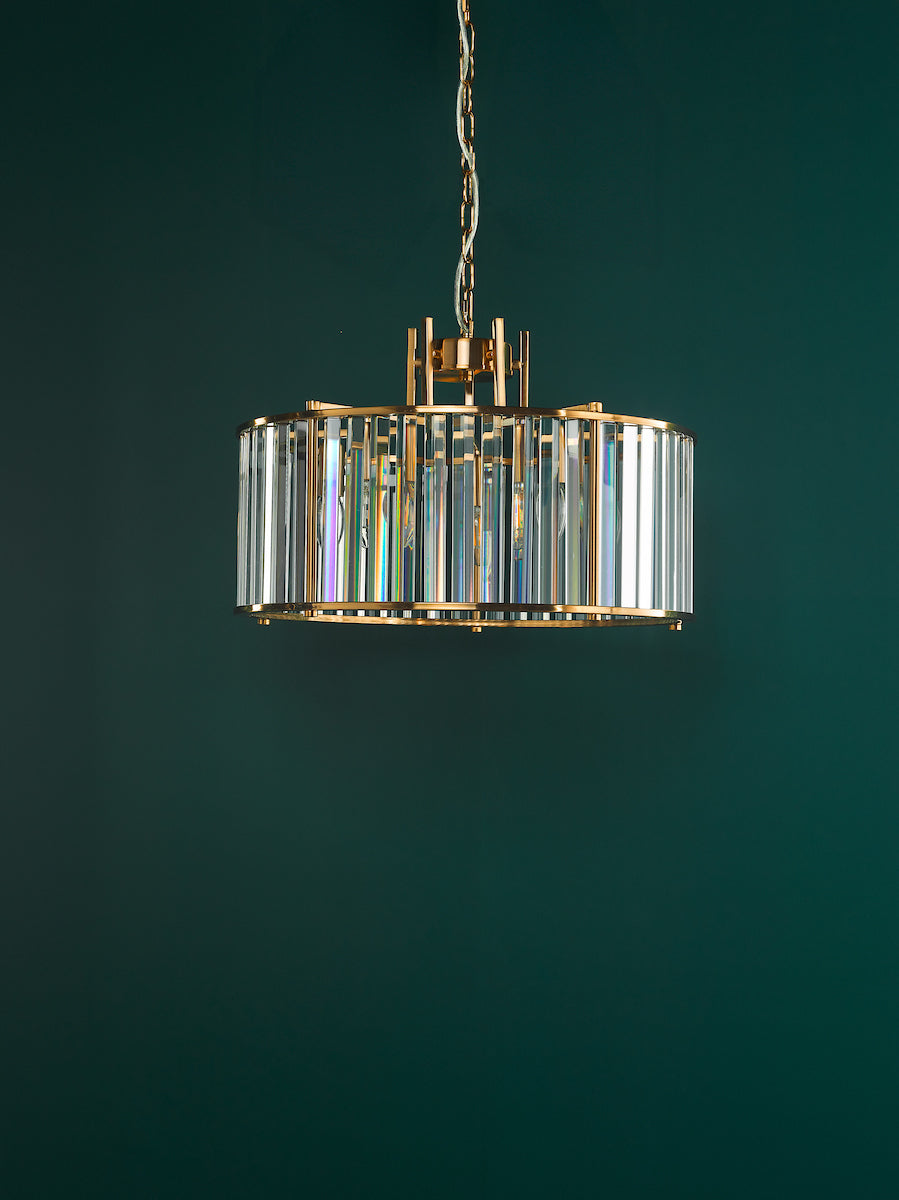 KIRAN 5LT PENDANT NATURAL BRASS & CLEAR GLS