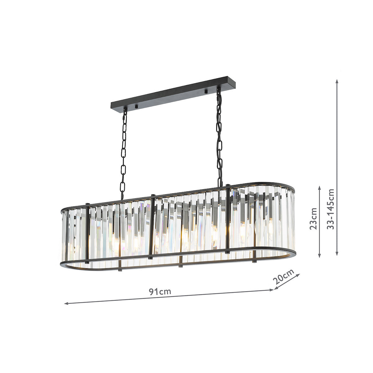 KIRAN 7LT BAR PENDANT BLACK & CLEAR GLS