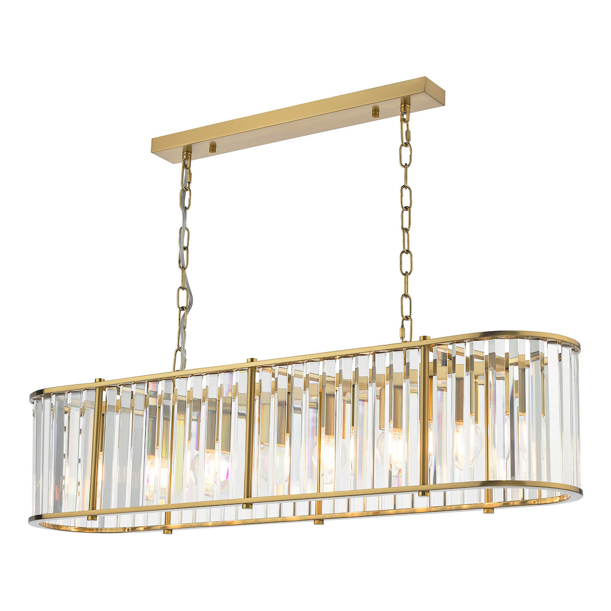 KIRAN 7LT BAR PENDANT NATURAL BRASS & CLEAR GLS