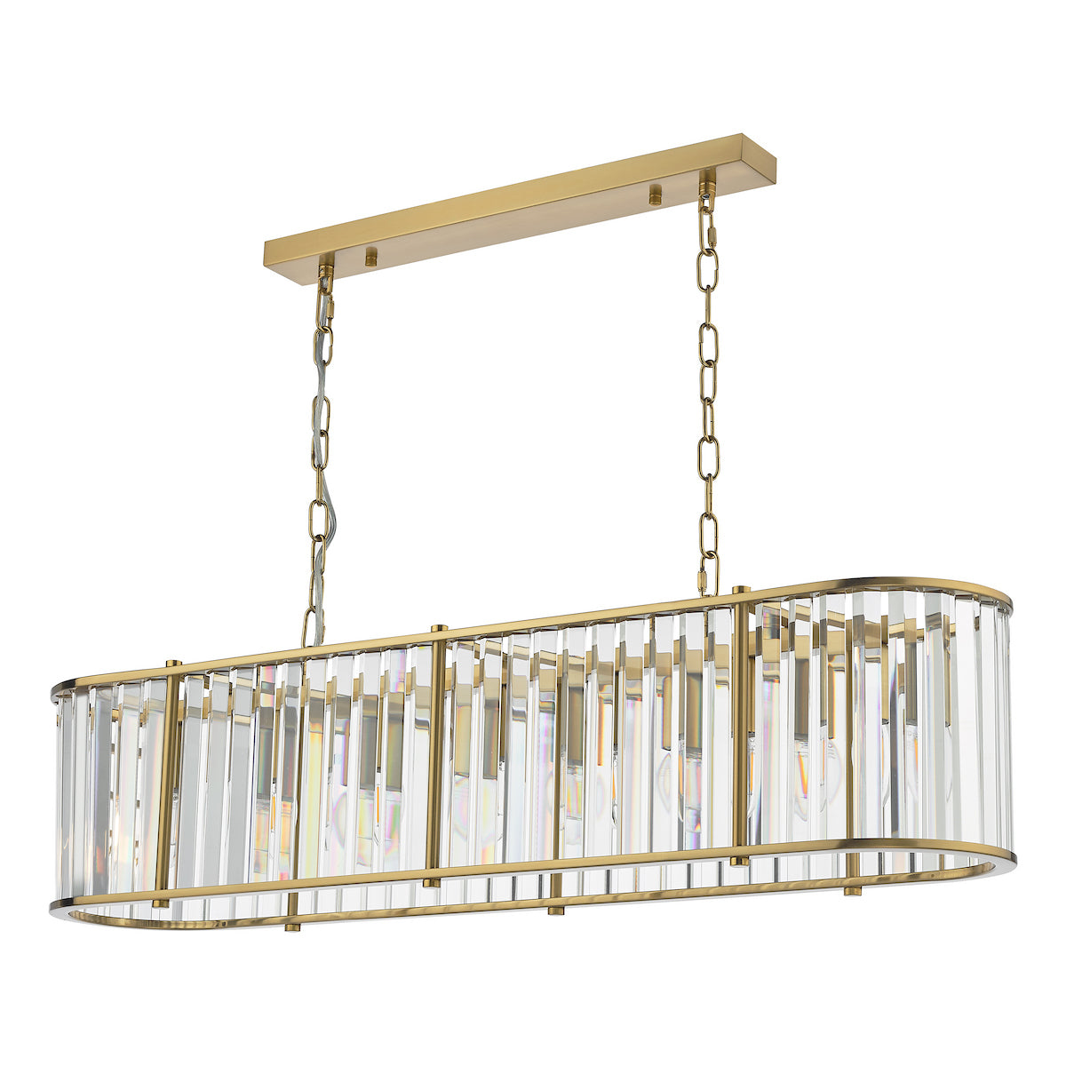 KIRAN 7LT BAR PENDANT NATURAL BRASS & CLEAR GLS