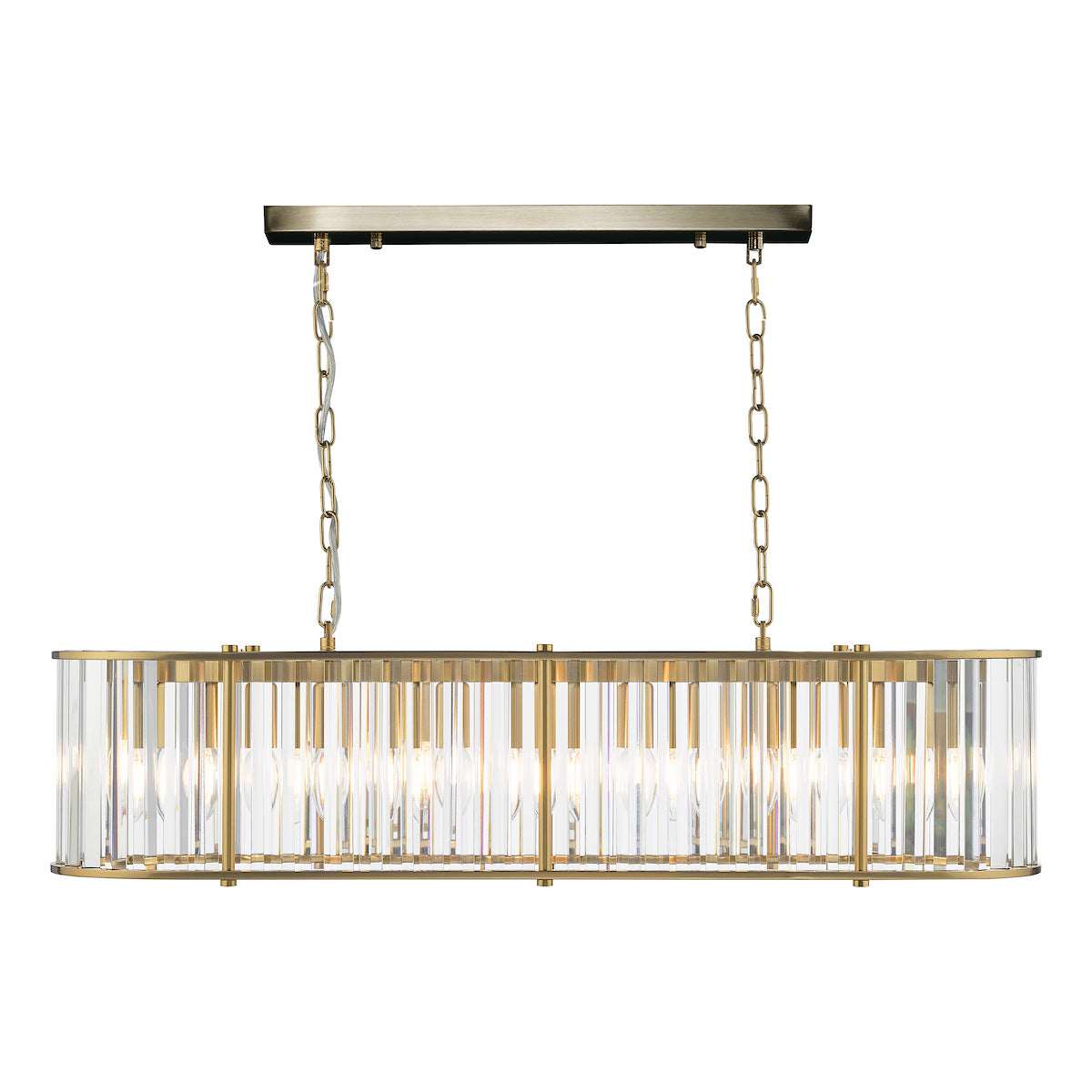 KIRAN 7LT BAR PENDANT NATURAL BRASS & CLEAR GLS