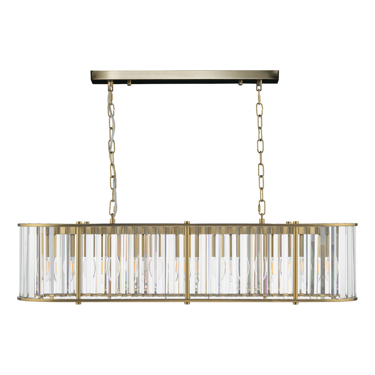 KIRAN 7LT BAR PENDANT NATURAL BRASS & CLEAR GLS