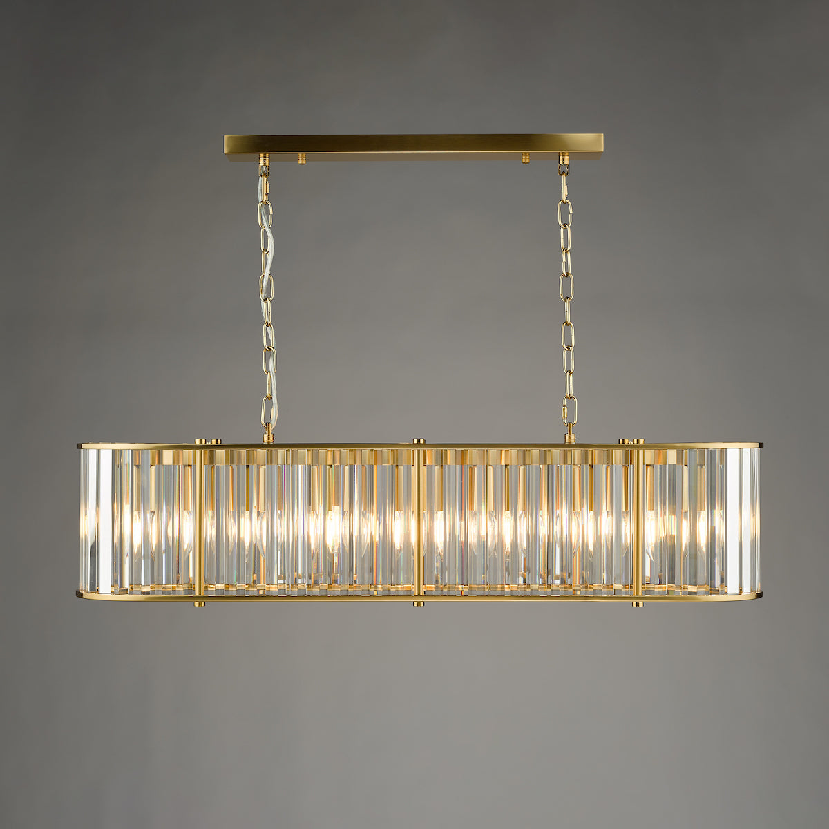 KIRAN 7LT BAR PENDANT NATURAL BRASS & CLEAR GLS