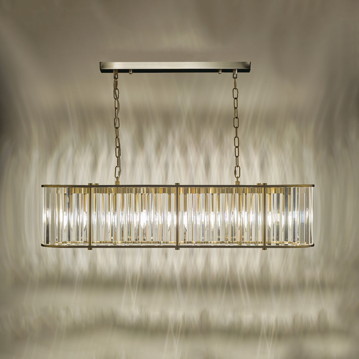 KIRAN 7LT BAR PENDANT NATURAL BRASS & CLEAR GLS