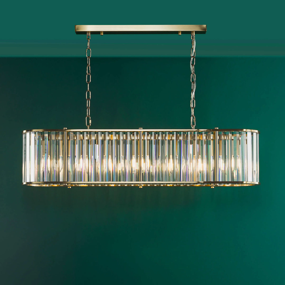 KIRAN 7LT BAR PENDANT NATURAL BRASS & CLEAR GLS