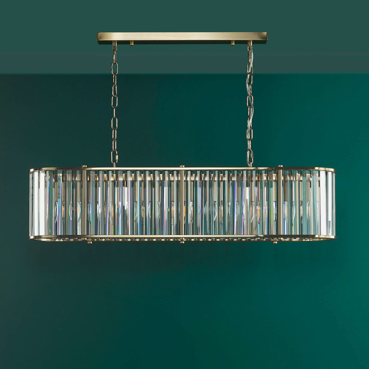KIRAN 7LT BAR PENDANT NATURAL BRASS & CLEAR GLS