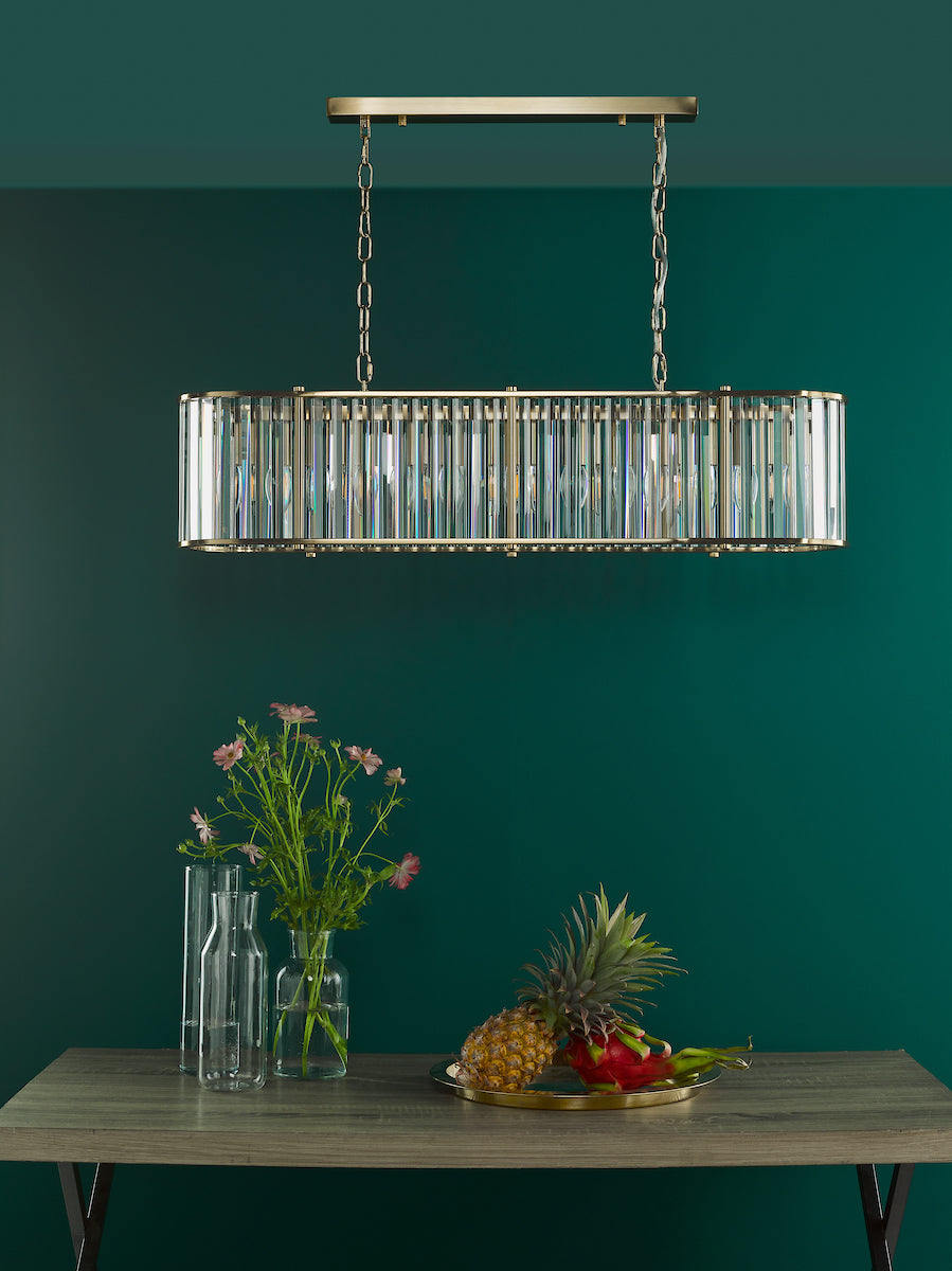 KIRAN 7LT BAR PENDANT NATURAL BRASS & CLEAR GLS