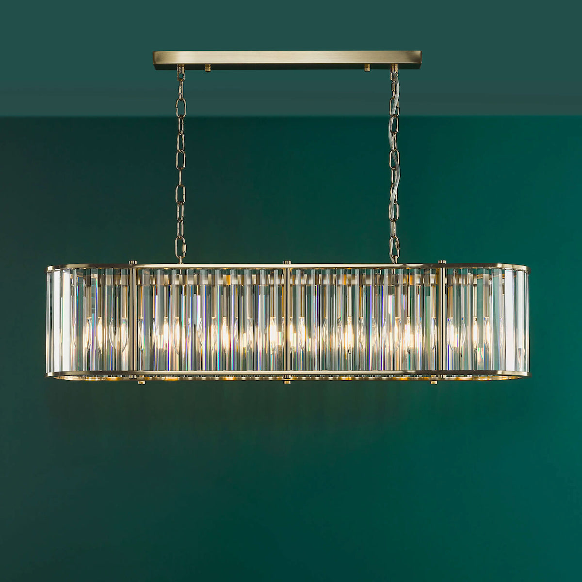 KIRAN 7LT BAR PENDANT NATURAL BRASS & CLEAR GLS