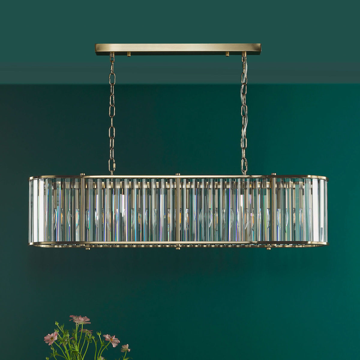 KIRAN 7LT BAR PENDANT NATURAL BRASS & CLEAR GLS