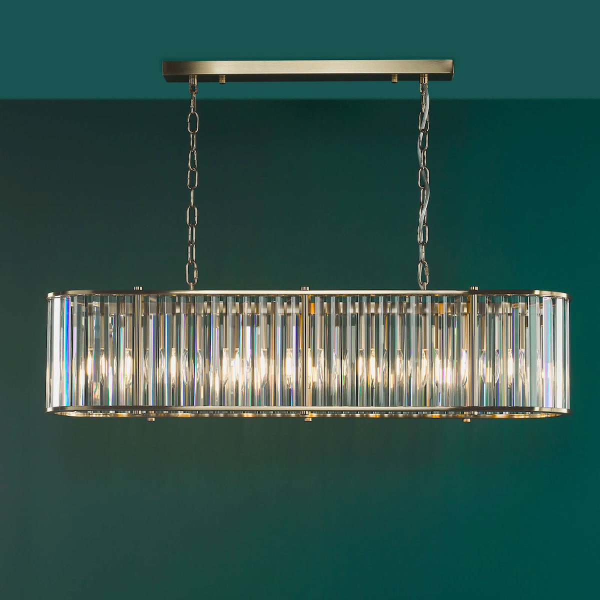 KIRAN 7LT BAR PENDANT NATURAL BRASS & CLEAR GLS