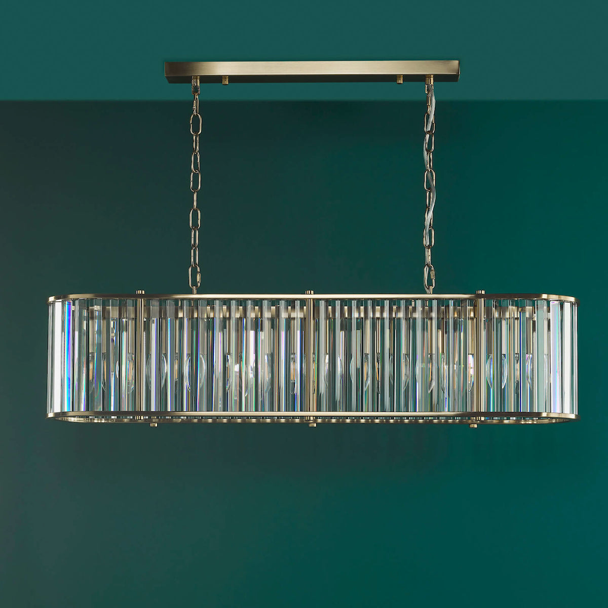 KIRAN 7LT BAR PENDANT NATURAL BRASS & CLEAR GLS