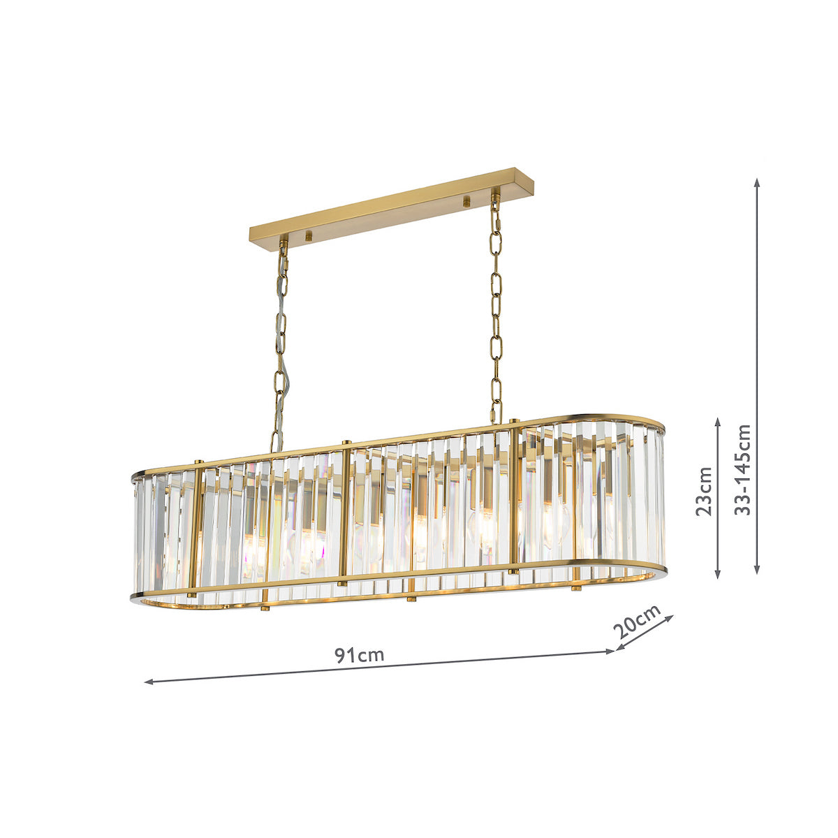 KIRAN 7LT BAR PENDANT NATURAL BRASS & CLEAR GLS