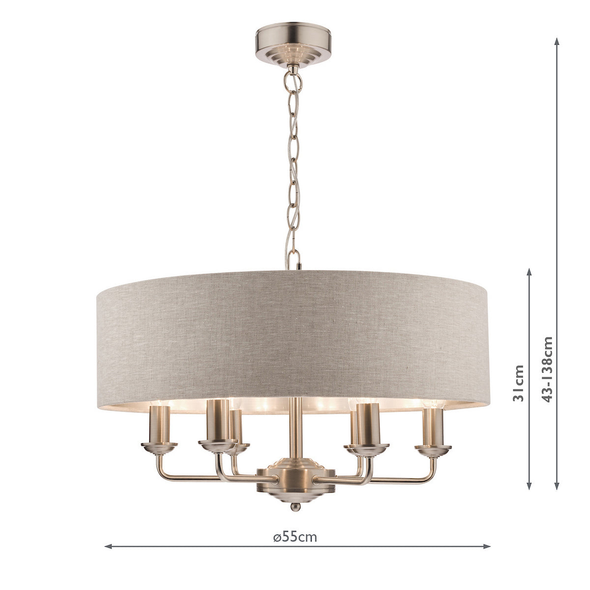 Laura Ashley Sorrento 6 Light Pendant Satin Nickel With Natural Shade