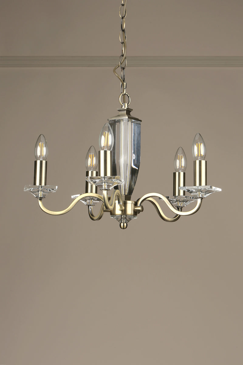 Laura Ashley Carson 5lt Chandelier Cut Glass & Antique Brass