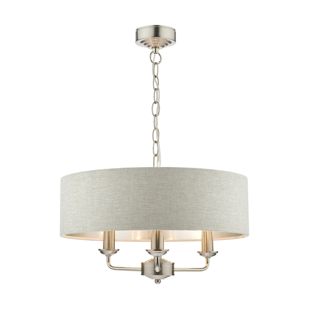 Laura Ashley Sorrento 3 Light Pendant Satin Nickel With Natural Shade