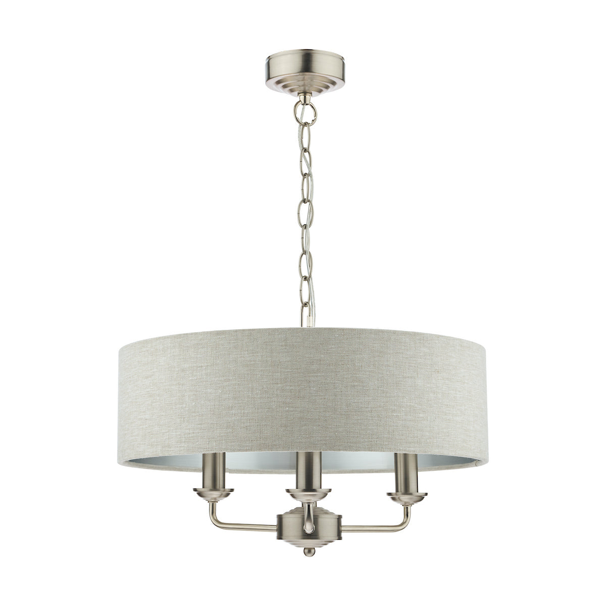 Laura Ashley Sorrento 3 Light Pendant Satin Nickel With Natural Shade