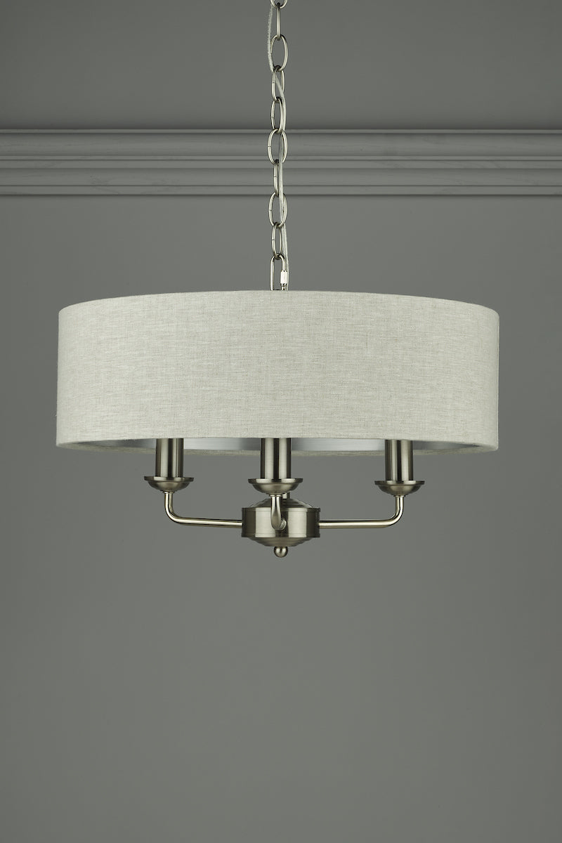 Laura Ashley Sorrento 3 Light Pendant Satin Nickel With Natural Shade