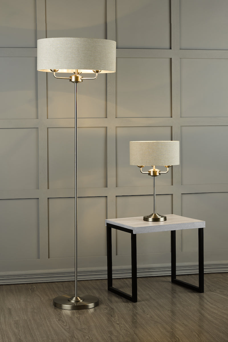 Laura Ashley Sorrento 3 Light Floor Lamp Satin Nickel With Natural Shade