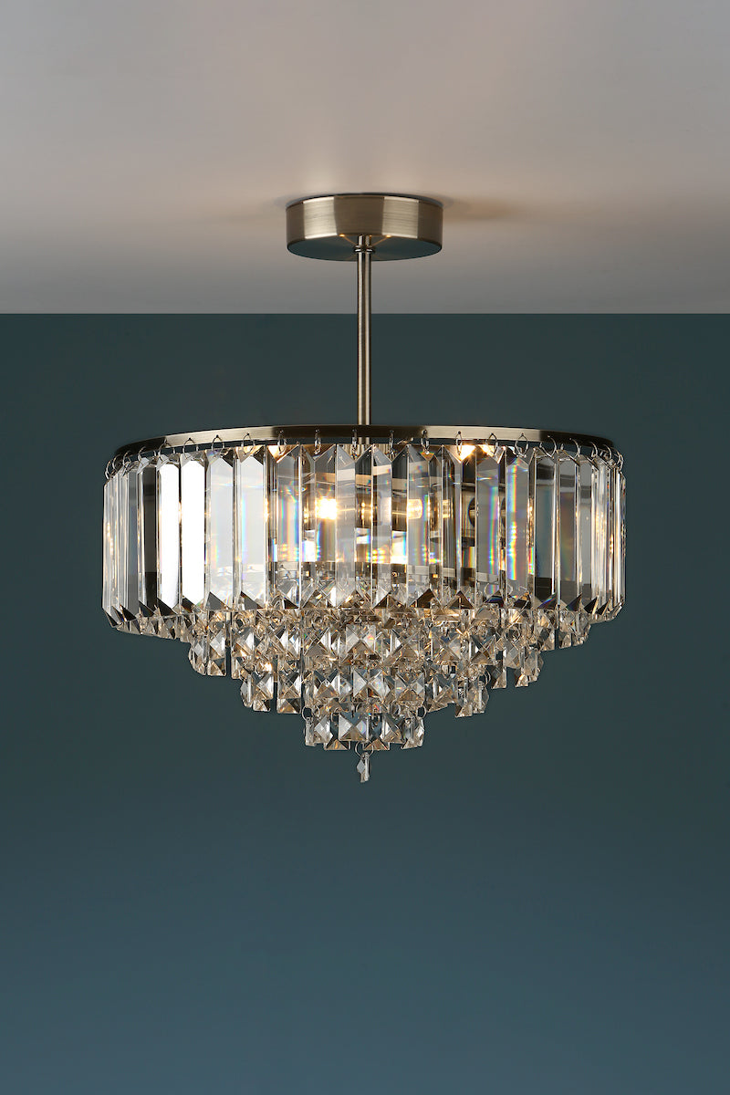 Laura Ashley Vienna 3lt Semi Flush Crystal & Antique Brass